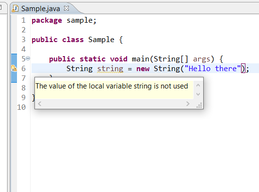 The value of the local variable string is not used